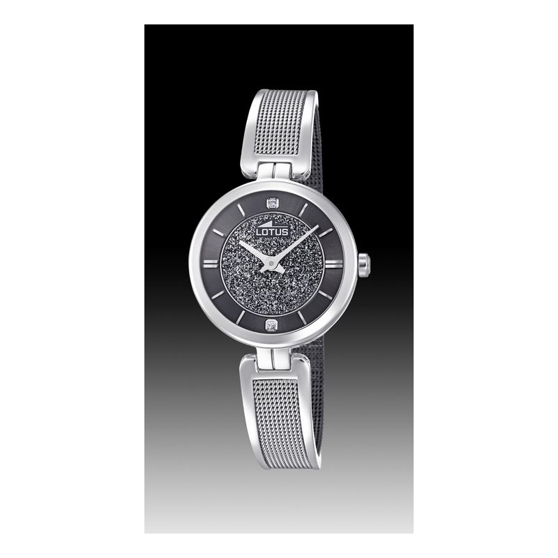 Montre dame LOTUS tout acier fond noir brillant