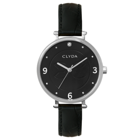 Montre CLYDA acier fond noir bracelet cuir noir
