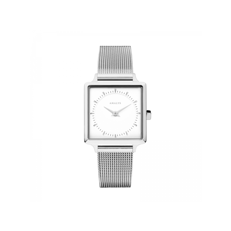 Montre AMALYS carré tout acier bracelet milanais