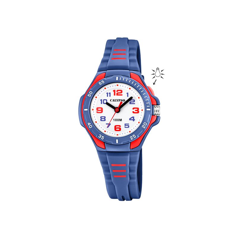 Montre enfant CALYPSO bracelet silicone bleu foncé et rouge