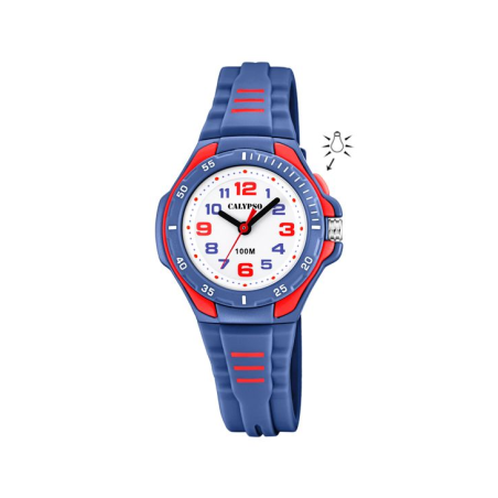 Montre enfant CALYPSO bracelet silicone bleu foncé et rouge