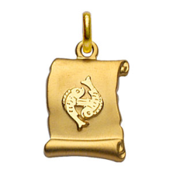 Pendentif plaqué or parchemin signe du zodiaque poisson