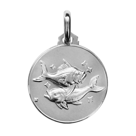 Médaille ronde argent signe du zodiaque poisson
