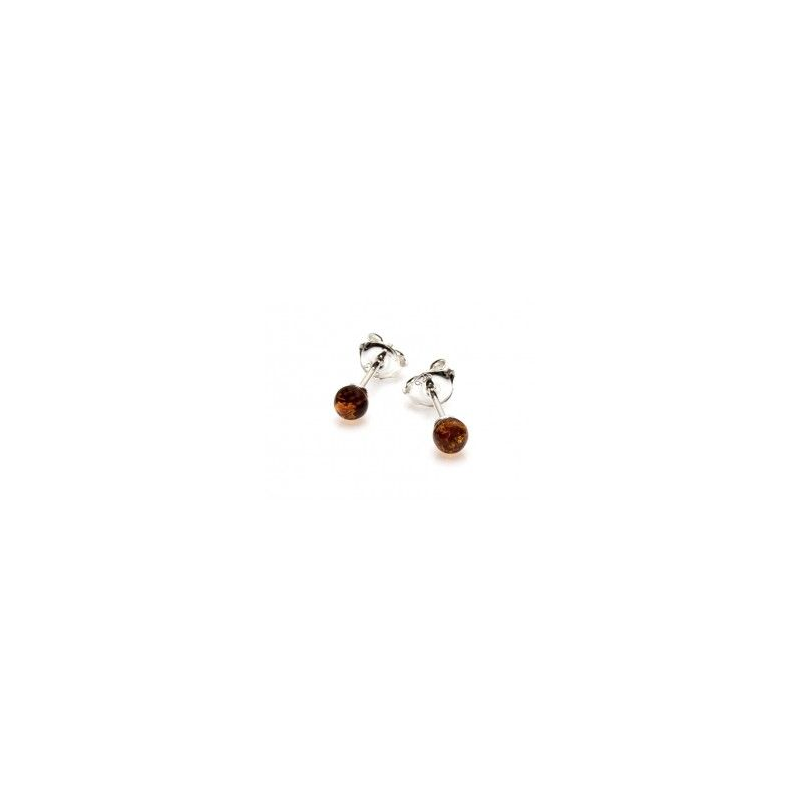 Boucles d'oreilles argent boule ambre 5 mm