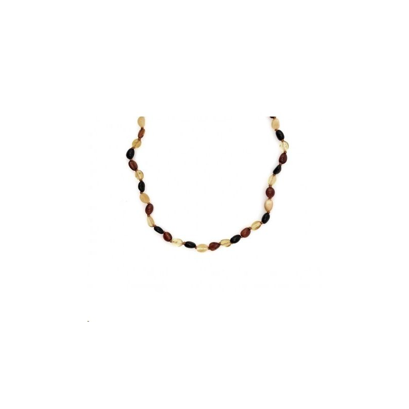 Collier bébé ambre forme olive multicolore avec fermoir vis
