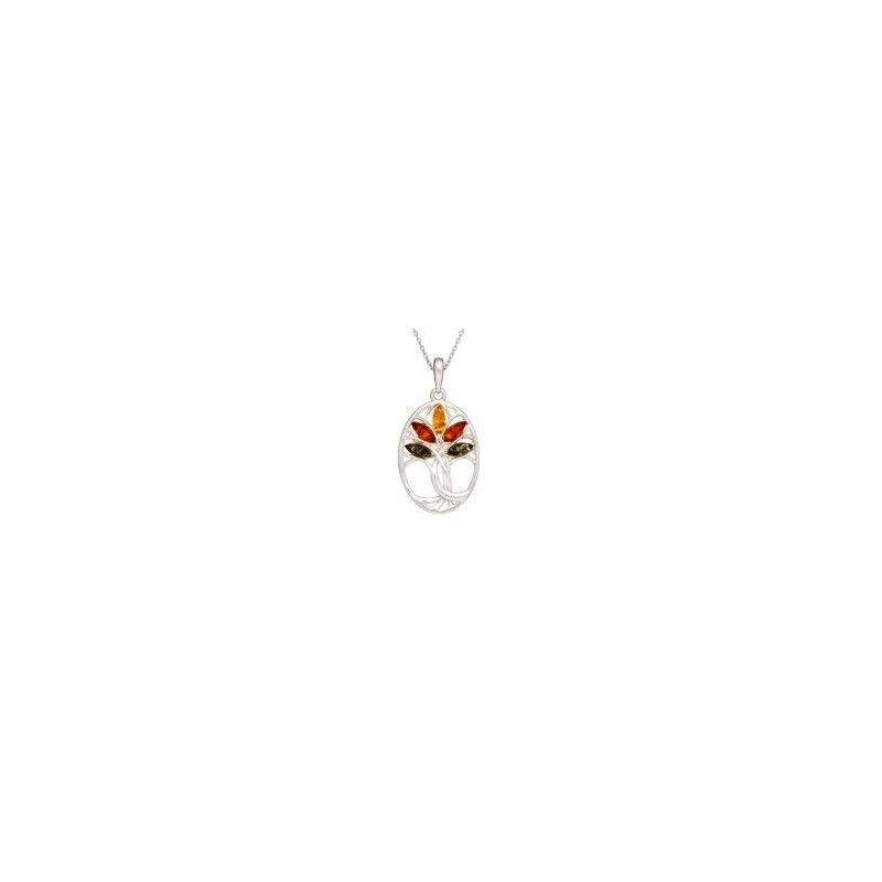Pendentif argent arbre de vie 5 ambres