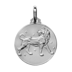 Médaille ronde argent signe du zodiaque lion