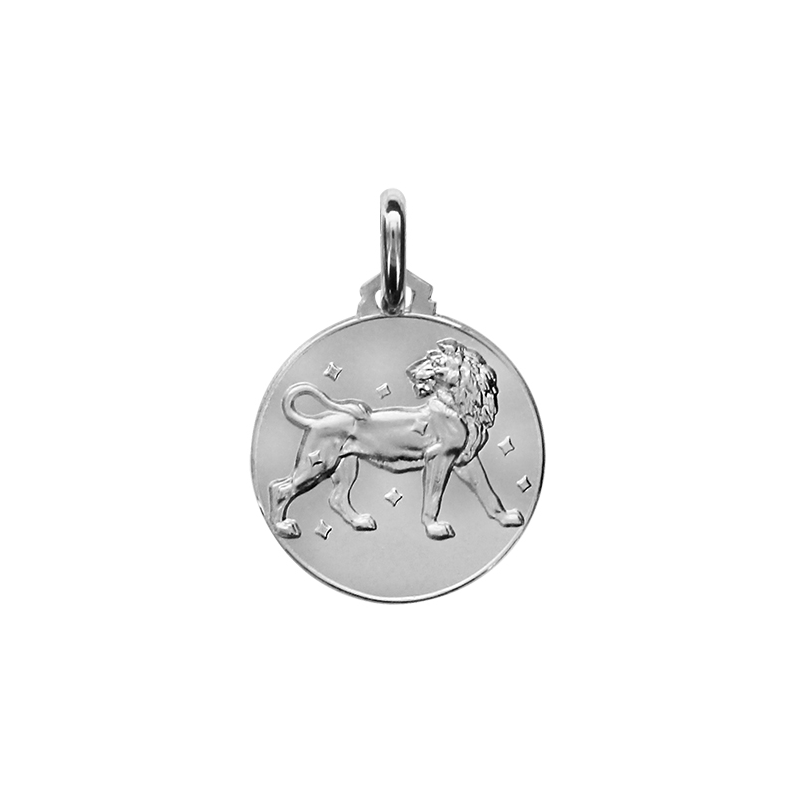 Médaille ronde argent signe du zodiaque lion