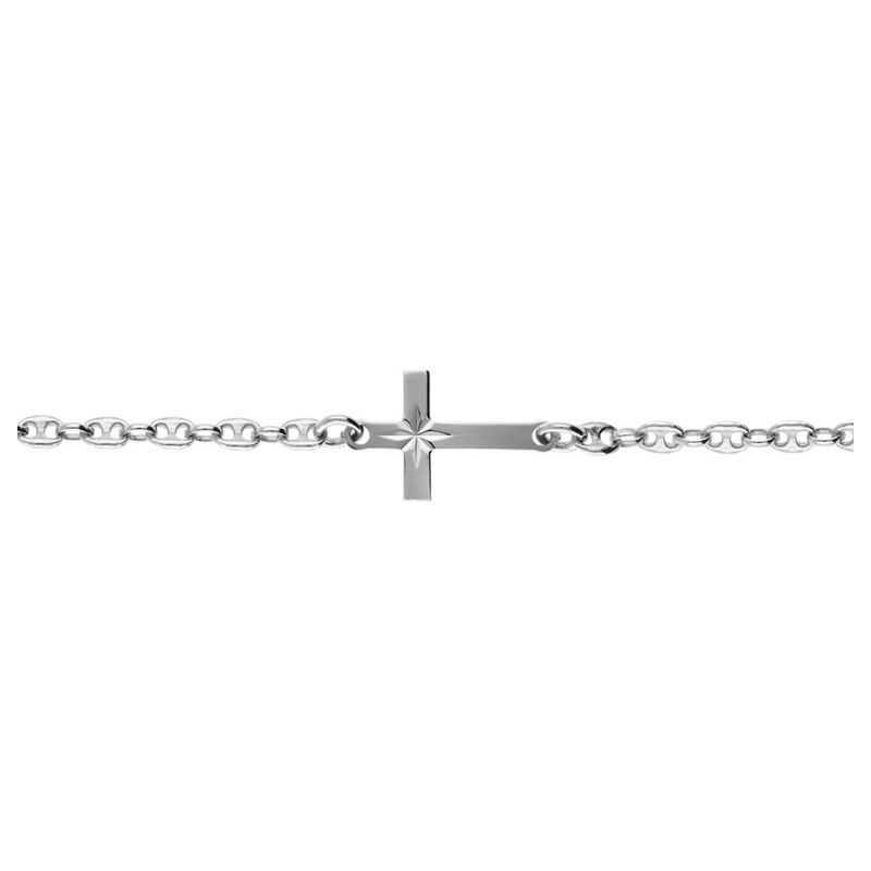 Bracelet argent grain de café motif croix centrale