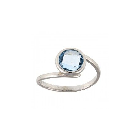 Bague or blanc 18 carats topaze bleue centrale ronde sertis