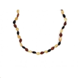 Collier bébé ambre forme olive multicolore avec fermoir vis
