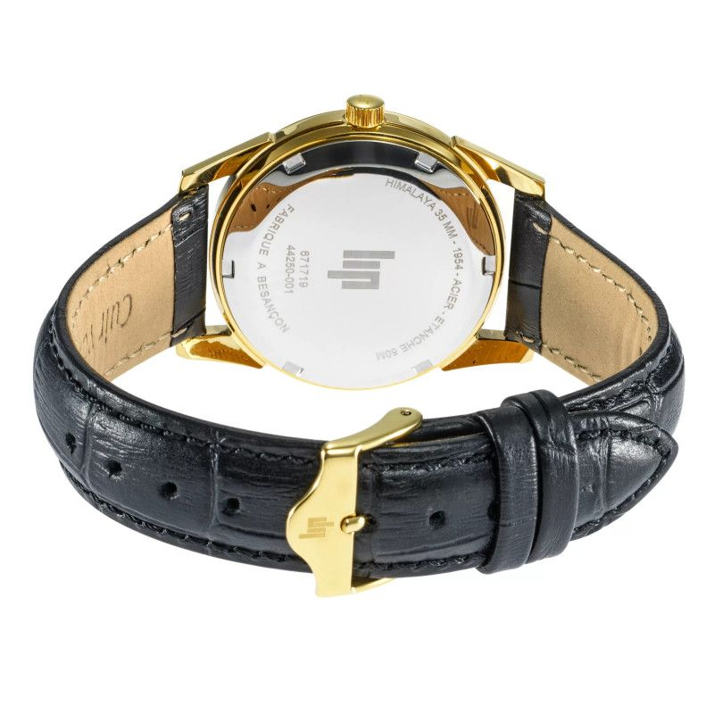 Montre LIP Himalaya cadran acier doré bracelet cuir noir