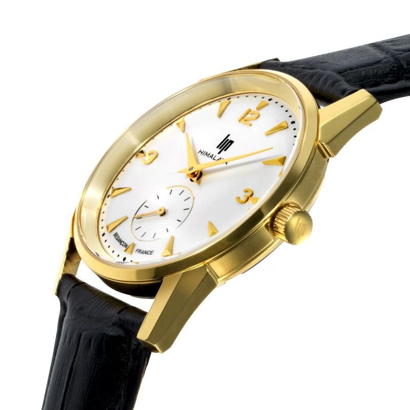 Montre LIP Himalaya cadran acier doré bracelet cuir noir