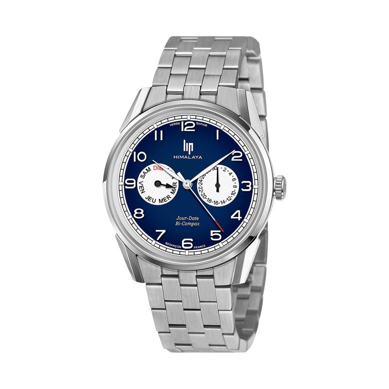 Montre LIP Himalaya bi-compax tout acier fond bleu