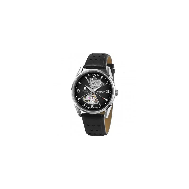 Montre automatique homme LIP Himalaya sablier fond et bracelet cuir noirs