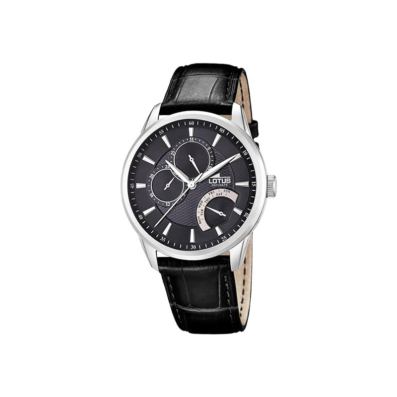Montre homme LOTUS fond noir bracelet cuir