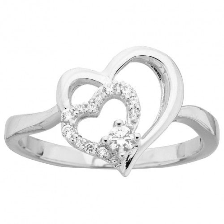 Bague argent double coeur oxydes