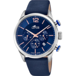 Montre LOTUS chrono acier fond bleu bracelet cuir bleu