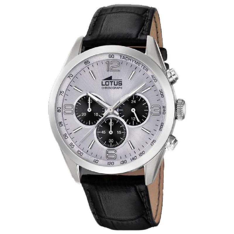 Montre chrono LOTUS acier bracelet cuir noir