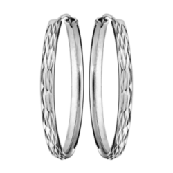 Boucles d'oreilles argent créoles ruban diamantées 30 mm