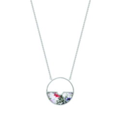 Collier laiton argenté CHRISTIAN LACROIX pendentif rond émail coloré