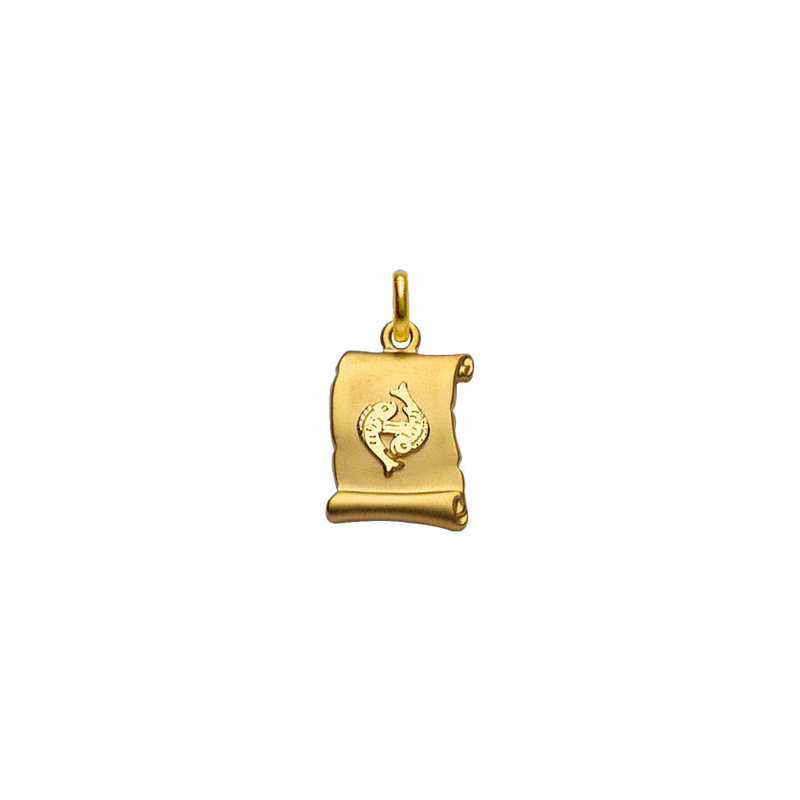 Pendentif plaqué or parchemin signe du zodiaque poisson