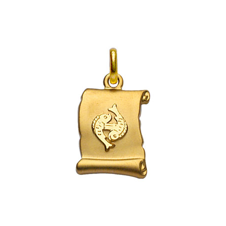Pendentif plaqué or parchemin signe du zodiaque poisson