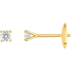 Boucles d'oreilles or jaune 18 carats diamant 0.20 carat HSI 4 griffes alpa