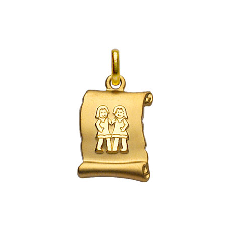 Pendentif plaqué or parchemin signe du zodiaque gémeaux