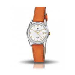 Montre LIP Himalaya fond blanc bracelet cuir orange