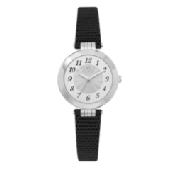 Montre CLYDA cadran rond acier bracelet cuir noir