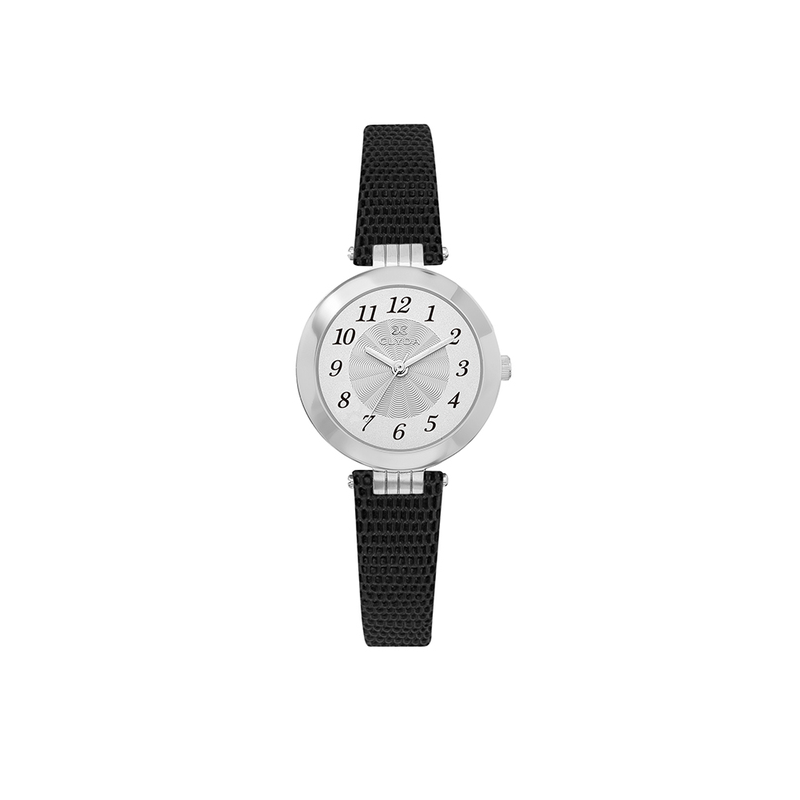 Montre CLYDA cadran rond acier bracelet cuir noir