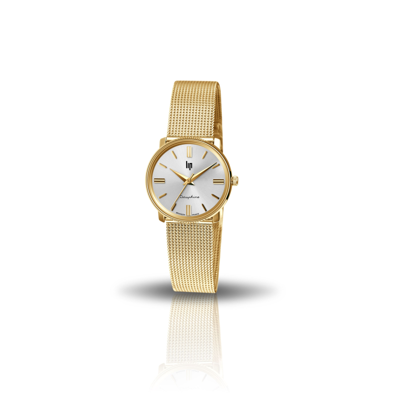 Montre LIP Dauphine 29 dame acier doré bracelet milanais