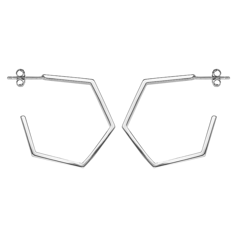 Demi créoles argent forme hexagonale