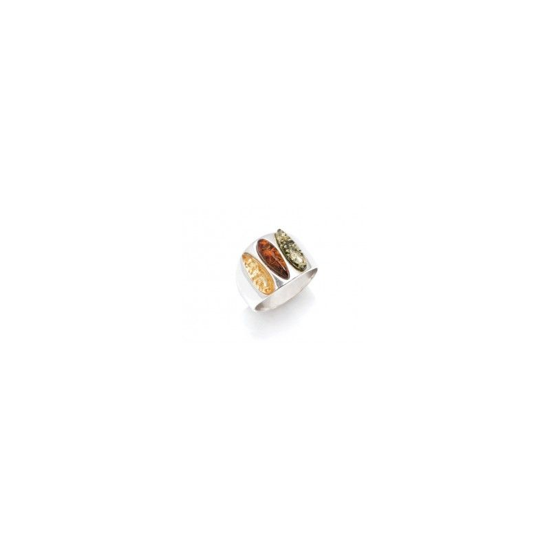 Bague argent corps large 3 ambres