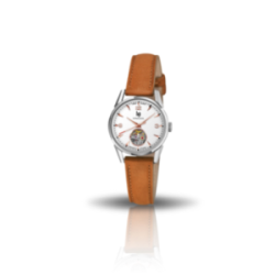 Montre LIP Himalaya fond blanc coeur battant bracelet cuir marron