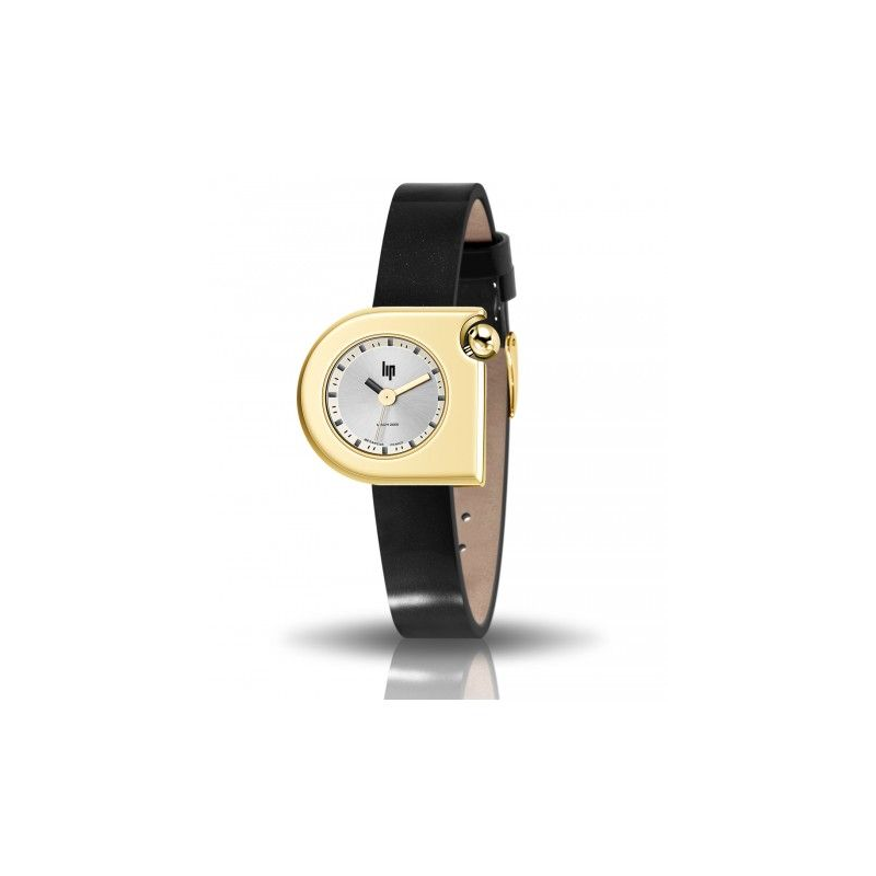 Montre LIP Mach 2000 Mini cadran acier doré bracelet cuir noir