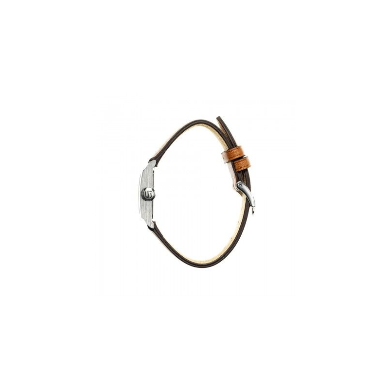 Montre LIP Churchill C18 boite carré acier bracelet cuir marron