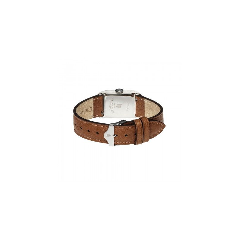 Montre LIP Churchill C18 boite carré acier bracelet cuir marron