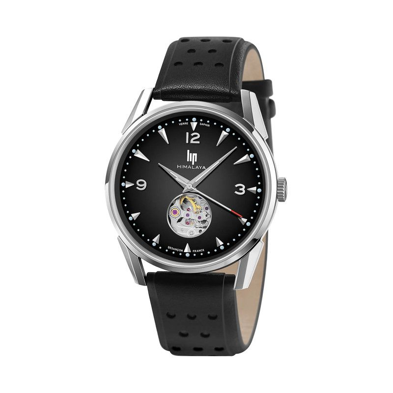 Montre LIP Himalaya automatique coeur battant fond et bracelet cuir noir